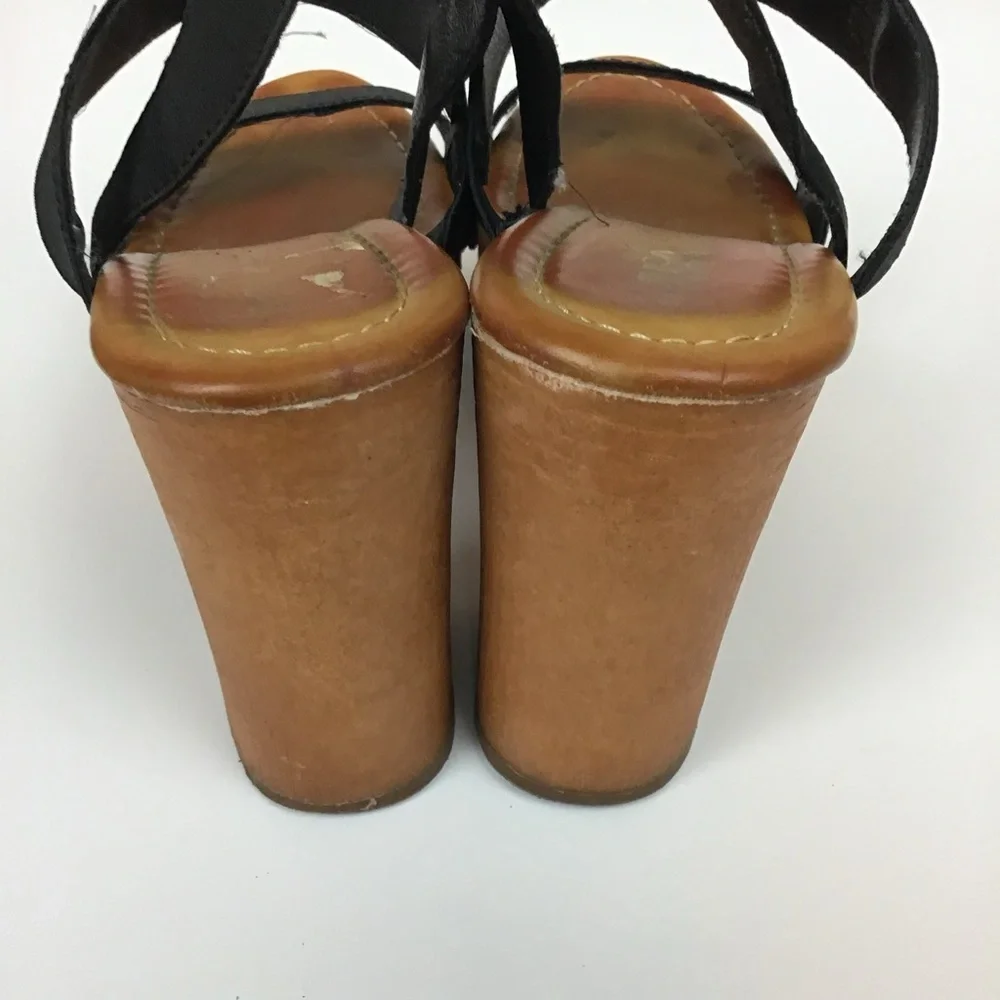 MIA 90’s Black Strap Platform Open Toe Retro Block Heel Heeled Sandal 8.5